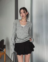 [wool 20%] ポールボタンディテールVネックニット