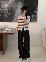 Multi Border Short Sleeve Knit Cardigan (3color)