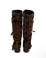 press matte buckle suede long boots (2.5cm)