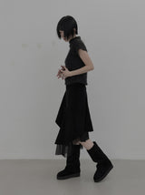Anti-Fur Half-Pola Short-Sleeve Knit