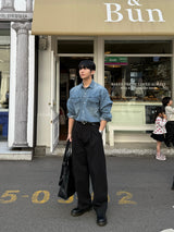 Volume curved cotton pants