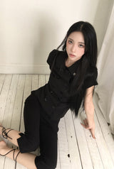 26SS★ [ EEUN MADE ] ロゼット ボタン トップス