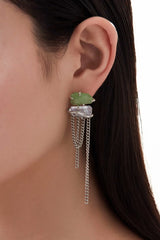 KVK THE BLOSSOM Peach Blossom Series Irregular Crystal Tassel Stud Earrings (Green Opal)