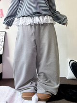LACE PONT🎀ワイドロングパンツ 💕🩶🖤3COLOR