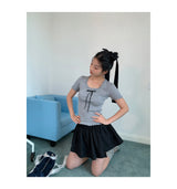 ribbon frill sweet short-sleeved knitwear