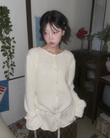 (3color) Ribbon Flare Shirring Loose-Fit Knit Cardigan