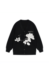 Rose Patches Knit Cardigan Sweater