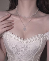[NMIXX ジウ Necklace] ルナ ブロッサム レイヤード ネックレス - Silver color