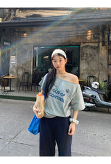 Control off-shoulder loose fit short-sleeved T-shirt