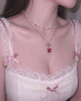 ロージーハートプリンセスレイヤードネックレス - ゴールドカラー (STAYC Seeun Necklace)