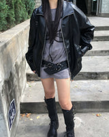 Strap leather long boots
