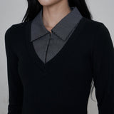 C HOOK OPEN SHIRT LAYERED TOP_BLACK