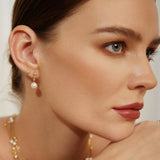 gold tennis bead stone pearl drop stud 14k gold plating + 925 silver earrings E065-03G