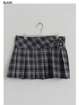DOUBLE BUCKLE PLAID CHECK PLEATS SKIRT (2COLORS!)