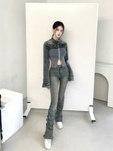 1089. Shirring denim slim boots cut pt (2color)