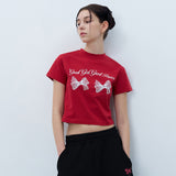 ツインリボンクロップTシャツ　レッド