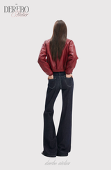 burgundy cropped wide leather jacket