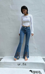 EMBROIDERED SPANDEX BOOTCUT DENIM PANTS code 18303