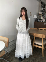 Pebble Tiered Frill Lace Tulle Long Skirt