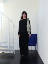 ONE-SHOULDER ELASTIC T (BLACK)
