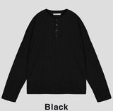 Pale henley neck ribbed long sleeve t-shirt