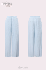Waffle Asymmetrical Off-Shoulder Sweat Pants Set (TOP+PANTS SET)