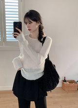 Rose See-through Wool Slim Rib Knit (6color)