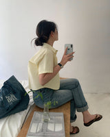 [BELLIDE MADE] Standard semi-cropped short-sleeved shirt & blouse