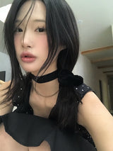 French Dot V-Neck Sleeveless Blouse