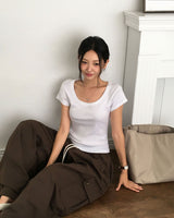 [5color] アウト、スクエアネックショートスリーブTシャツ