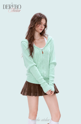Mint Twist Hooded Knit Zip-Up