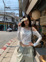 アイテムスパンオフショルダーロングスリーブtシャツ