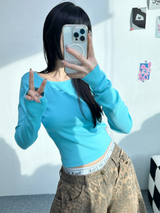 OPEN BACKLESS SEMI-CROP LONG SLEEVE T💙🤍🖤 - 3 COLORS