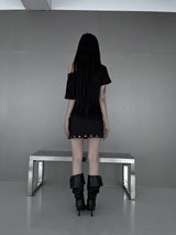 studded silver button skirt (2color)