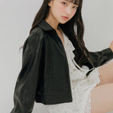 CROP LEATHER[FAUX] JACKET (BLACK)