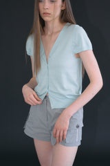 T/T Button half knit cardigan (soft blue)