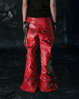 "FLAWLESS" LEOPARD MIX RED LEATHER SKINNY FLARED