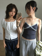 V-cut lace sleeveless (4color)