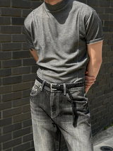 [MUSCLE FIT] スリットモックネックハーフニット(3color)