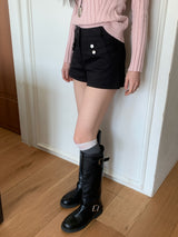 モダンツーベルトボタンビジューショートパンツ