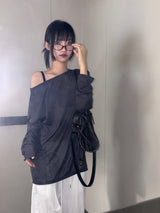 Silishy Sheer Boat Neck Loose Knit Top 4color