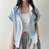 Envo Stripe Side String Roll-Up Short Sleeve Shirt Shirt