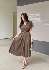 Karon Zipper Collar Pleated Maxi One Piece