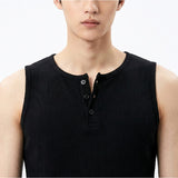 Ribbed Henley-Neck Sleeveless Top Black