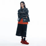 Washed Line Leather Jacket - BLACK