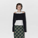 Button off crop cardigan set Black