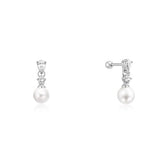silver shell pearl drop barbell single piercing rhodium plating + 925 silver E070-15H