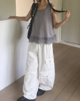 Senba string Wide Denim Cargo Pants
