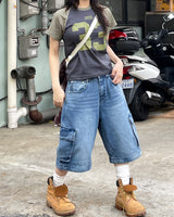Unisex ツーウェイバミューダジッパーカーゴワイドデニムパンツ