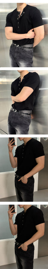 [S/S] High ribbed henry neck half knit(3color)